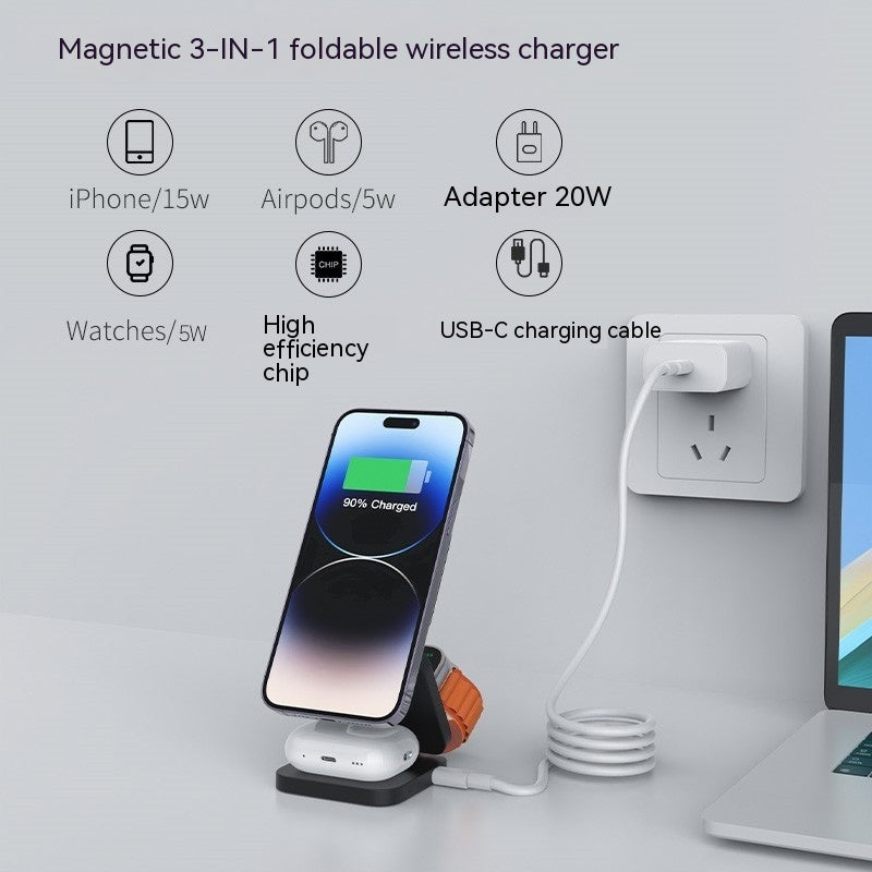 3-in-1 Magnetic Wireless Charging Station - Premium Desktop Charger