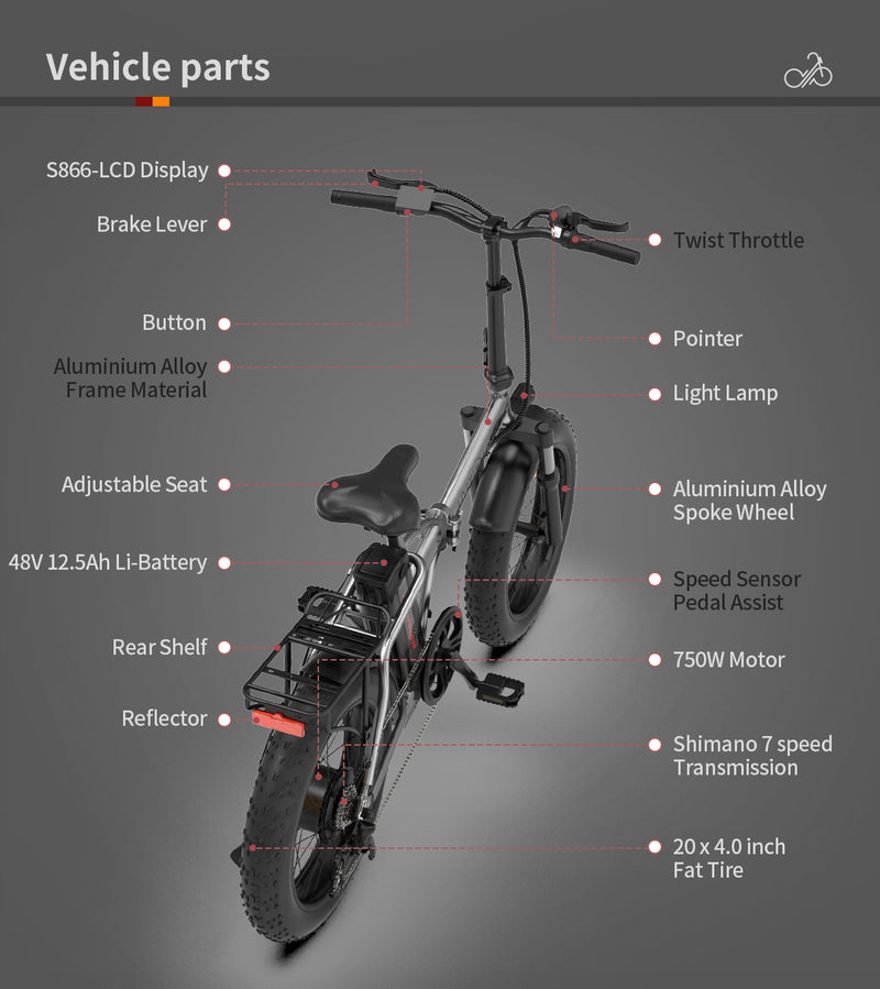 Premium Foldable Fat Tire Electric Bike - 20x4.0 Inch 48V Extended Range E-Bike with Dual Disc Brakes