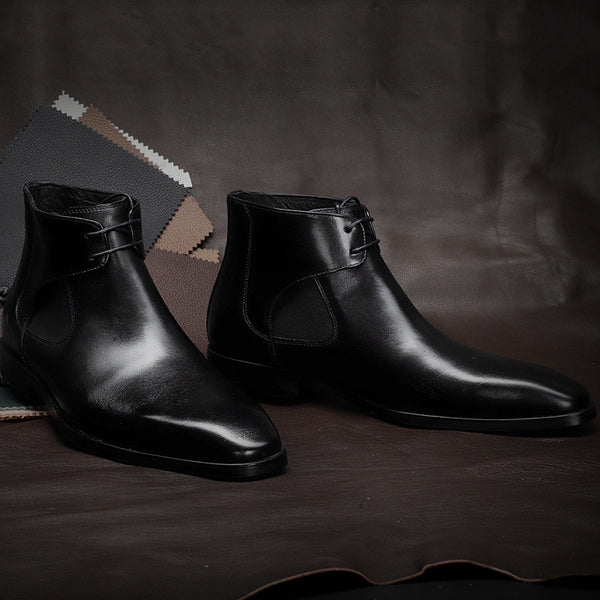Premium Men's High-Top Carved Martin Boots - Genuine Leather Oxford Style