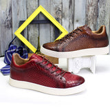 Premium Men's Embossed Leather Dress Shoes - Pointed Toe Lace-Up Formal Footwear