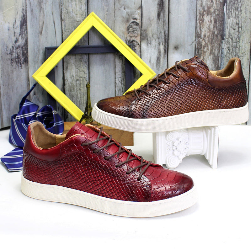 Premium Men's Embossed Leather Dress Shoes - Pointed Toe Lace-Up Formal Footwear