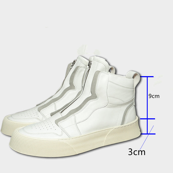 Sophisticated Leather High-Top Casual Shoes with Zipper Detail for Men