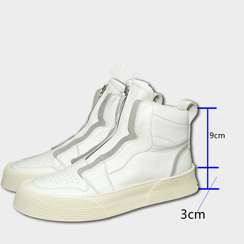 Sophisticated Leather High-Top Casual Shoes with Zipper Detail for Men