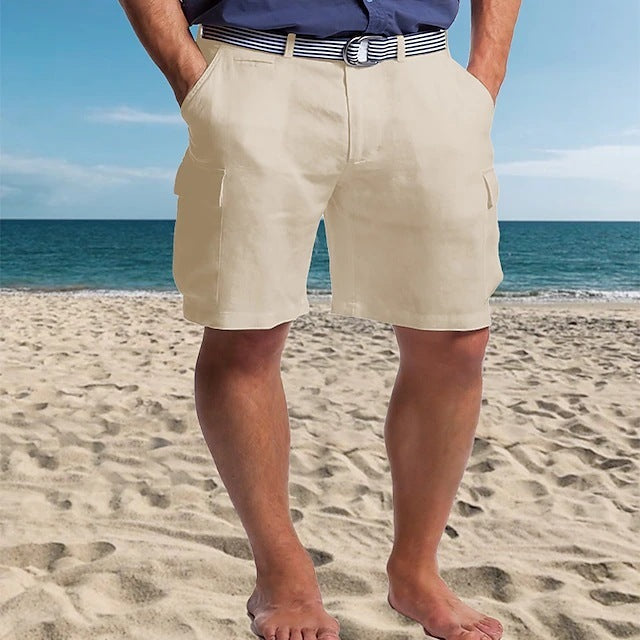 Comfortable Multi-Pocket Straight Leg Shorts - Breathable Cotton Blend for Men