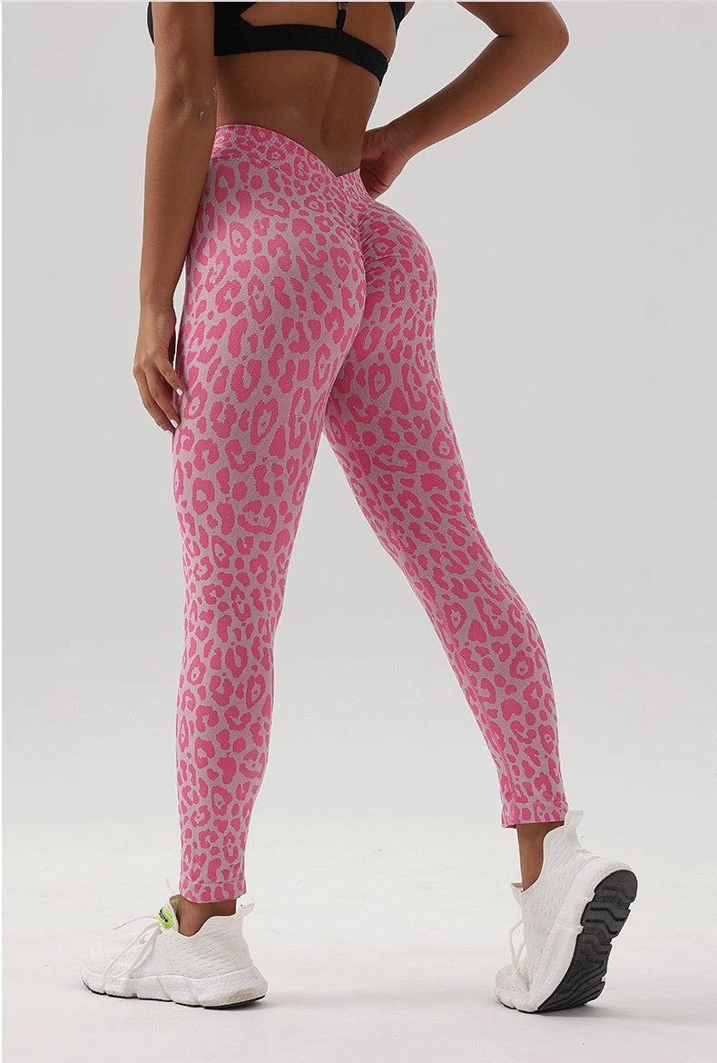 Premium High-Waist Leopard Print Yoga Leggings - Seamless Athletic Wear