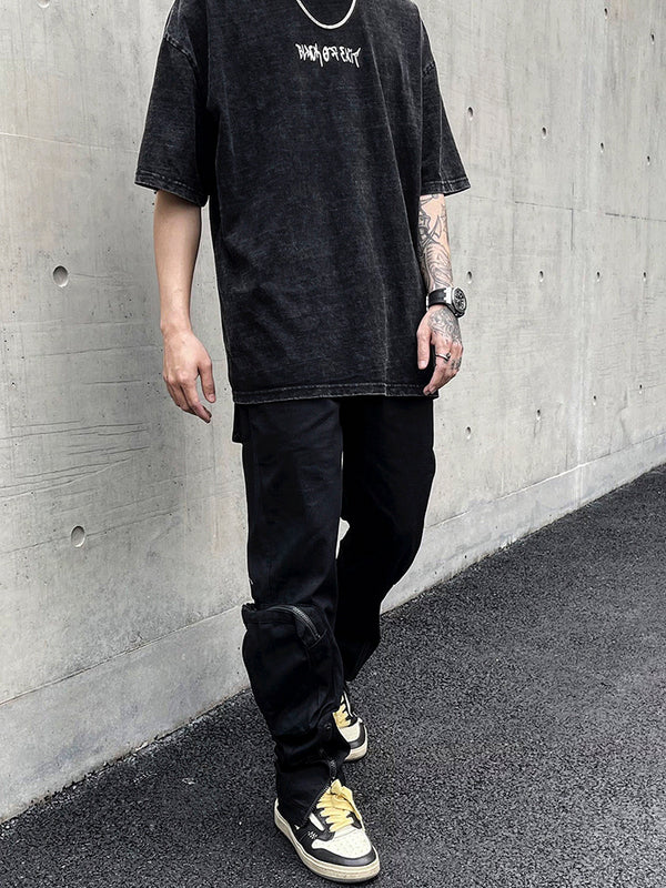 Functional Zipper Cargo Overalls - Men's Flared Workwear with Multi-Pocket Design