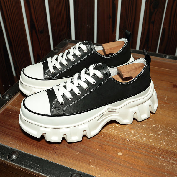 Men's Lace-Up Platform Shoes - Stylish Elevator Sneakers with 5cm Heel