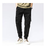 Men's Multi-Pocket Cotton Work Pants - Elastic Waist Casual Cargo Trousers