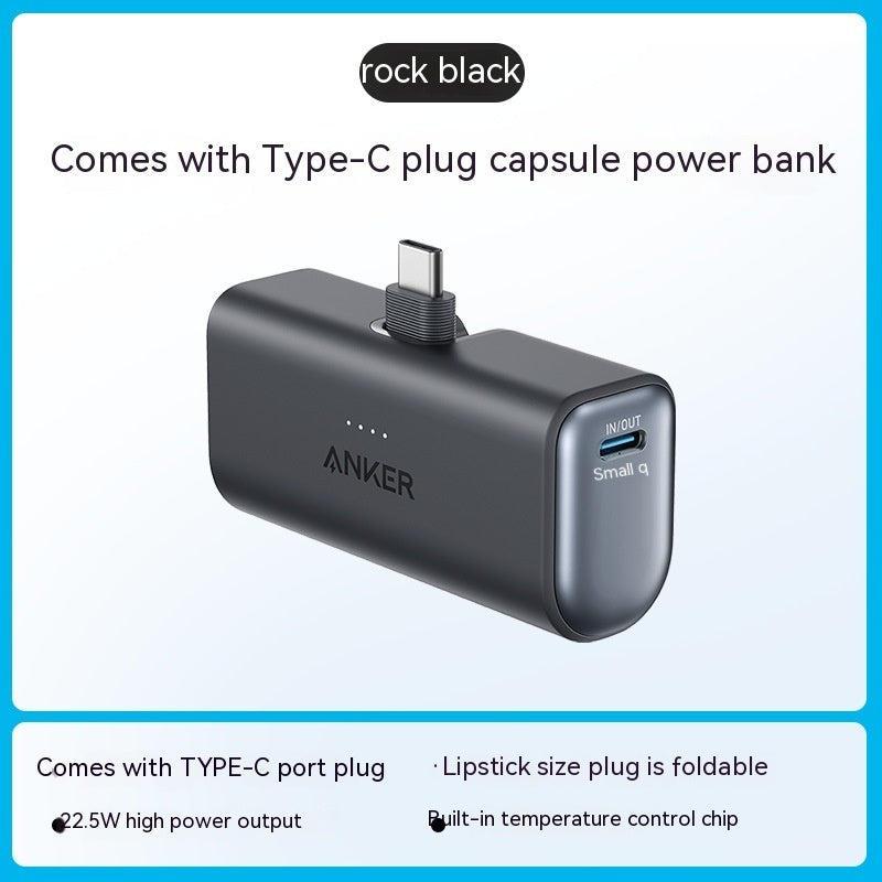 Premium Capsule Power Bank - Ultra-Compact 5000mAh Portable Charger with Foldable USB-C