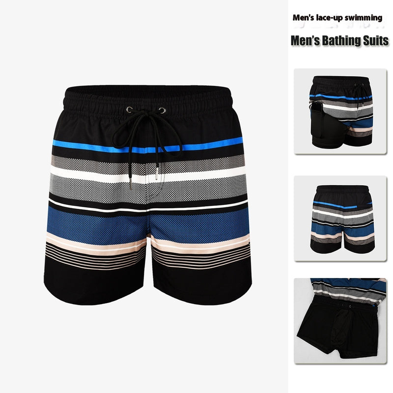 Premium Anti-Embarrassment Double Layer Swimming Trunks for Men - Quick Dry Beach Shorts