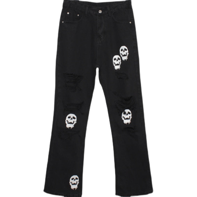 Rebellious Skull Crossbones Distressed Denim - Men's Statement Jeans