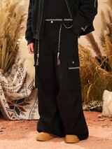 Comfortable Cotton Wide-Leg Workwear Overalls with Ribbon Waist Strap