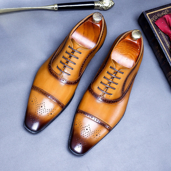 Premium Men's Business Formal Pointed Leather Dress Shoes - Professional Oxford Style