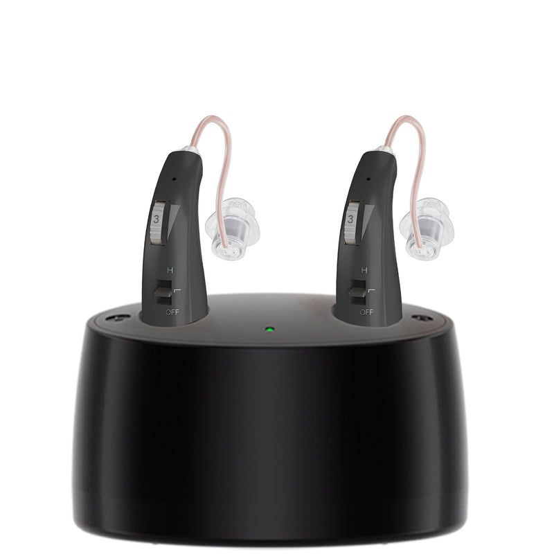 Rechargeable Digital Hearing Aid with Charging Case - Behind-the-Ear Sound Amplifier