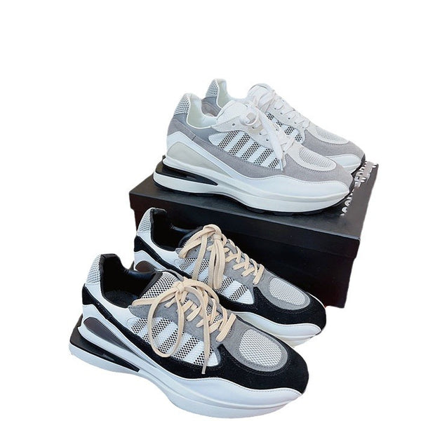 Men's Thick Sole Colorblock Mesh Breathable Athletic Daddy Shoes - Height Increasing Sneakers