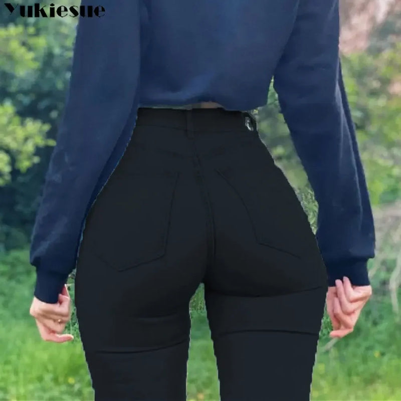 New Spring Sexy Vintage Fashion Streetwear Stretch  Women High Waist Long Jean