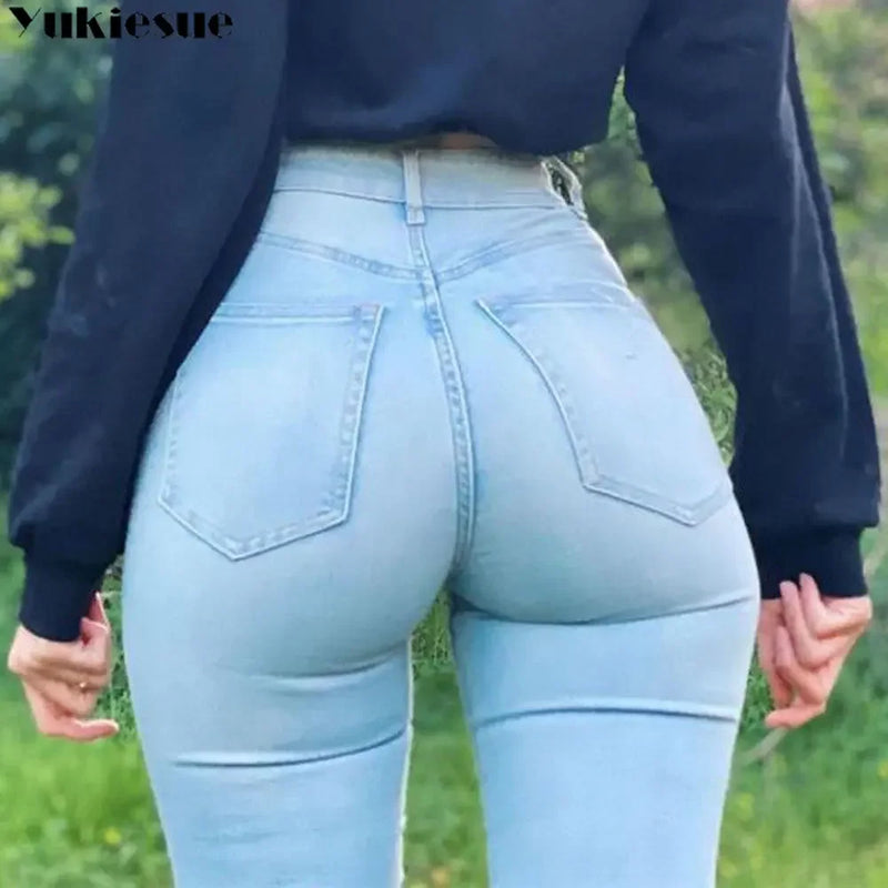 New Spring Sexy Vintage Fashion Streetwear Stretch  Women High Waist Long Jean