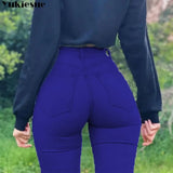 New Spring Sexy Vintage Fashion Streetwear Stretch  Women High Waist Long Jean