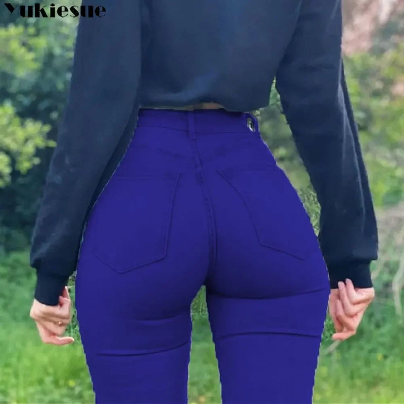 New Spring Sexy Vintage Fashion Streetwear Stretch  Women High Waist Long Jean