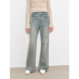 Retro All-Season Slim-Fit Versatile Floor-Length Washed Flared Jeans