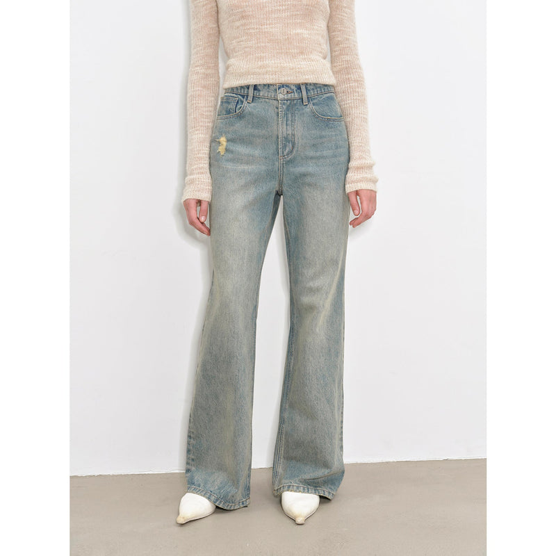 Retro All-Season Slim-Fit Versatile Floor-Length Washed Flared Jeans