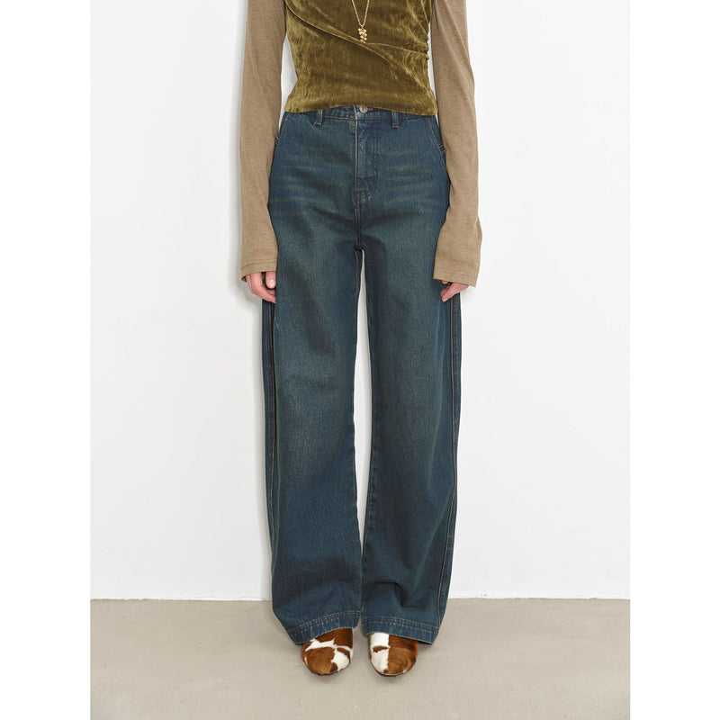 Heavy-Duty Distressed, Slim and Durable Mid-Rise  Cotton Washed Jeans