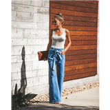 Women Slim Denim Trousers Vintage Clothes Spring High  Pants Belted Stretchy