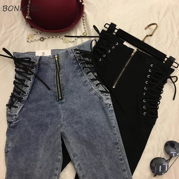 Jeans Women All-Match Zipper Simple Trendy Ankle-Length Trousers