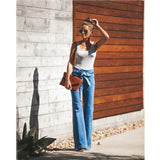Women Slim Denim Trousers Vintage Clothes Spring High  Pants Belted Stretchy