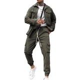 Casual Cotton Blend Sports Suit Set - Men's Long Sleeve Jacket & Trousers