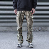 Military-Inspired Leaf Camo Flared Overalls - Men's Tactical Workwear