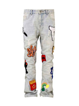 Light Color Irregular Towel Embroidered Slim Straight-leg Denim Trousers