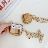 Elegant Heart Chain AirPods Case - Gold Plated Wireless Earbuds Cover