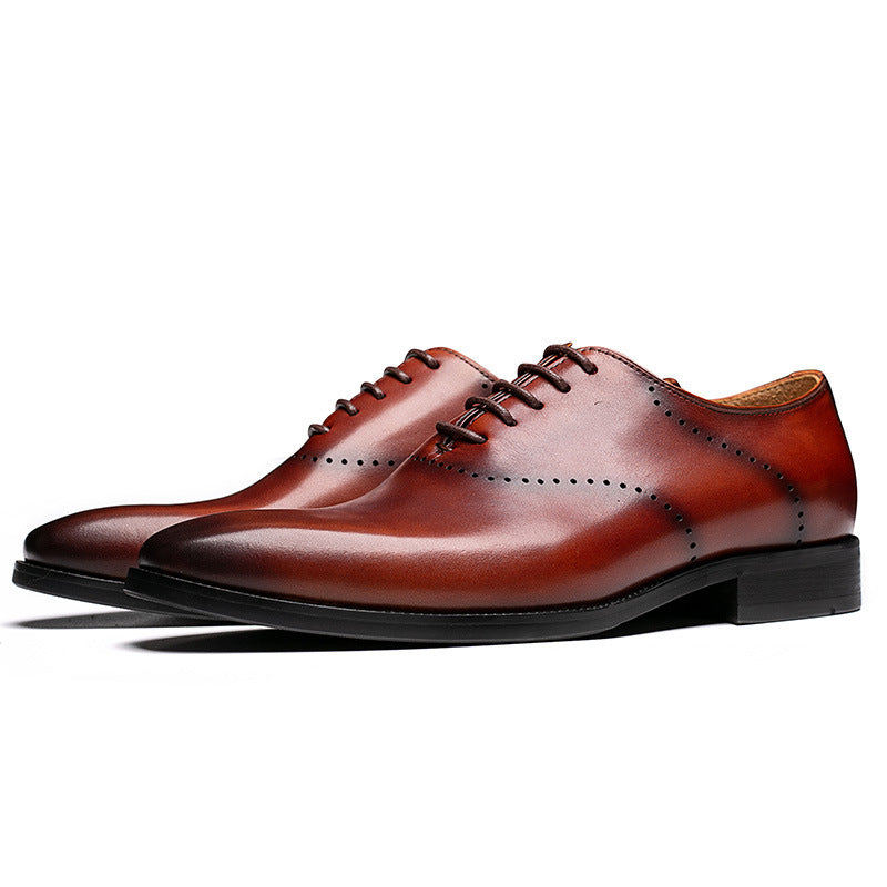 Premium Men's Oxford Dress Shoes - Hand-Polished Cowhide Leather Brogues for Business & Formal Wear