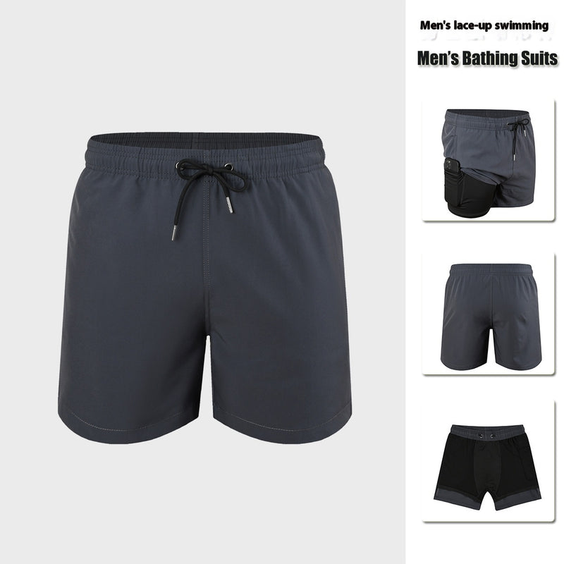 Premium Anti-Embarrassment Double Layer Swimming Trunks for Men - Quick Dry Beach Shorts