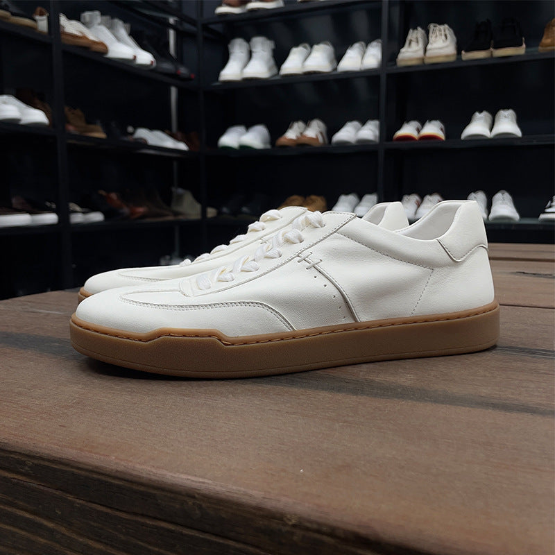 Premium Cowhide Men's Casual Leather Sneakers - Breathable Height-Increasing Shoes