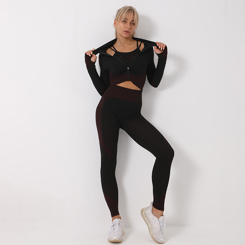 Premium 3-Piece Seamless Yoga Set - High-Performance Activewear Collection