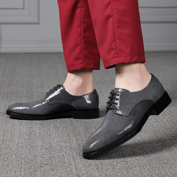 Premium Pearl Fish Skin Men's Business Dress Shoes - Handcrafted Lace-Up Low Heel Leather Shoes