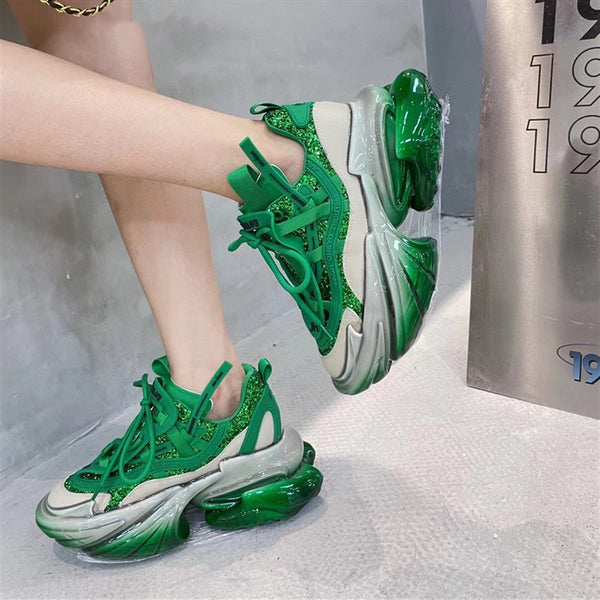 Premium Leather Thick-Soled Jelly Sports Shoes for Women - Comfortable Cross-Tie Design