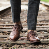 Premium Carved Men's Leather Derby Shoes - Vintage Style Oxford Dress Shoes