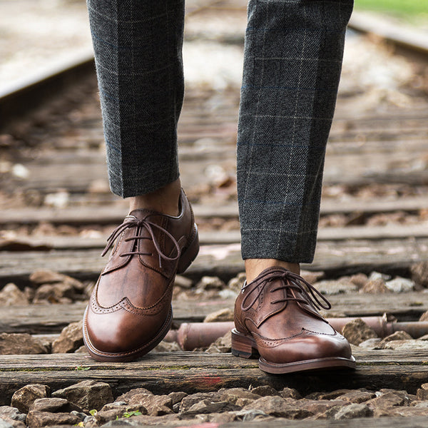 Premium Carved Men's Leather Derby Shoes - Vintage Style Oxford Dress Shoes