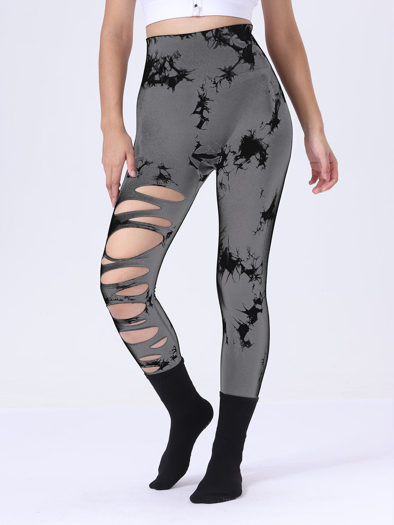 Premium Butt Lifting Yoga Leggings - Hollow Out Tummy Control Athletic Pants with Tie Dye Design