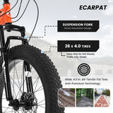 S26109 26 Inch Fat Tire Bike Adult-Youth Full Shimano 21 Speed Mountain Bike, Dual Disc Brake, High-Carbon Steel Frame, Front Suspension, Mountain Trail Bike, Urban Commuter City Bicycle
