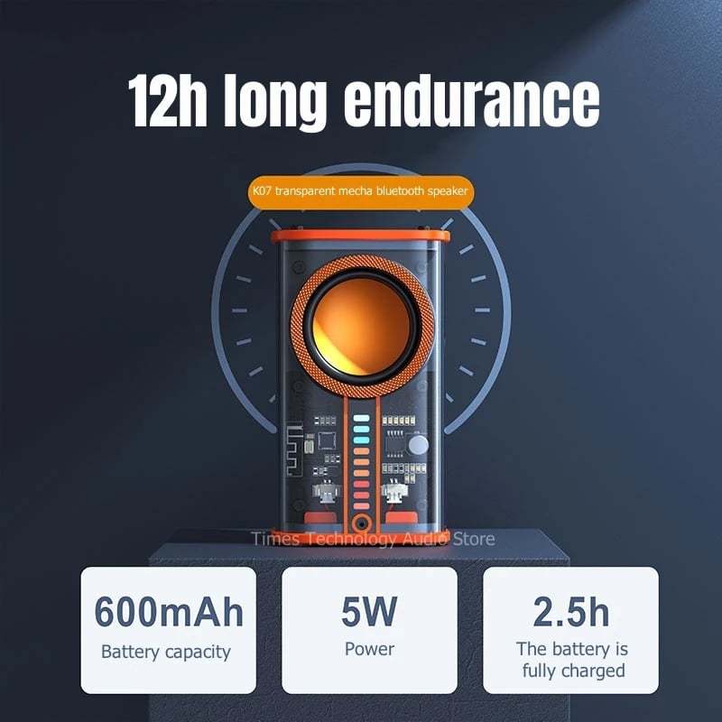 Futuristic Transparent Bluetooth Speaker with LED Light Show - Wireless Stereo Sound System