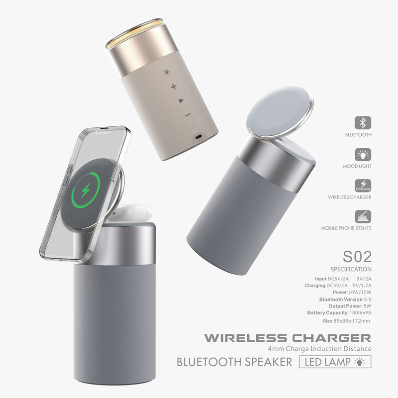 Smart Wireless Charging Station with Bluetooth Speaker & Touch Lamp - 3-in-1 Bedside Organizer