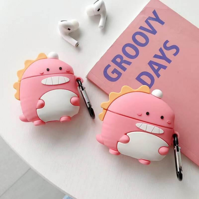 Adorable Cartoon Silicone AirPods Case with Carabiner - Protective Earphone Cover