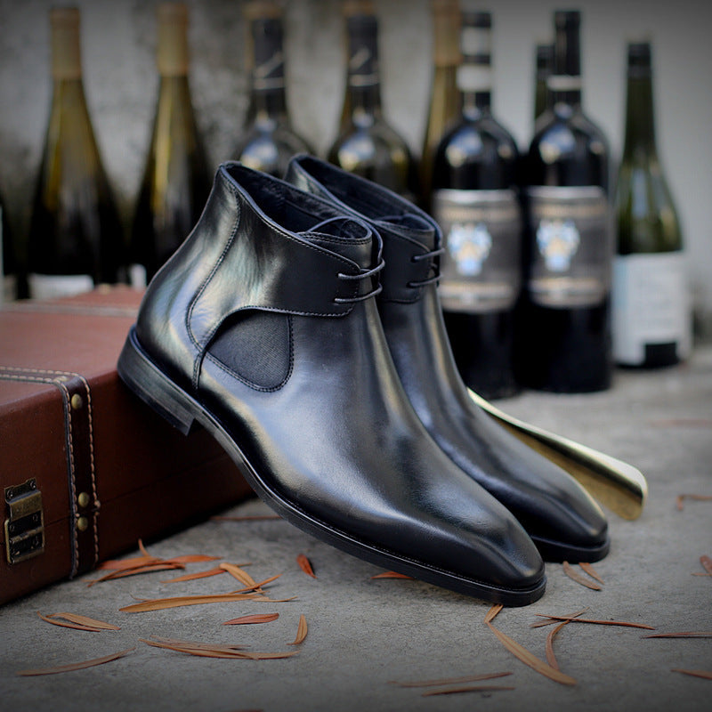 Premium Men's High-Top Carved Martin Boots - Genuine Leather Oxford Style