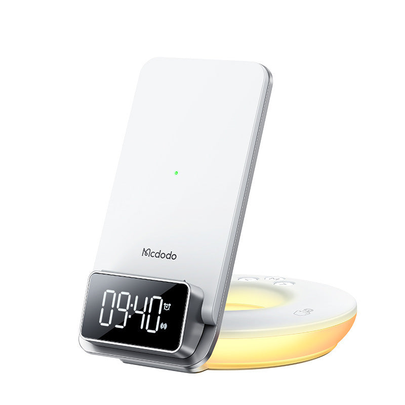 Premium 15W Fast Wireless Charging Station with Night Light & Digital Clock