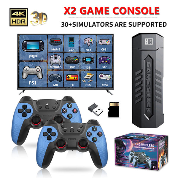 Wireless 4K Gaming Console X2 Blue - Complete Gaming System with Dual Controllers