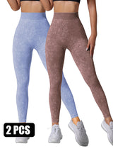 Premium High-Waisted Seamless Yoga Leggings - 2 Pack Sand-Washed Athletic Wear